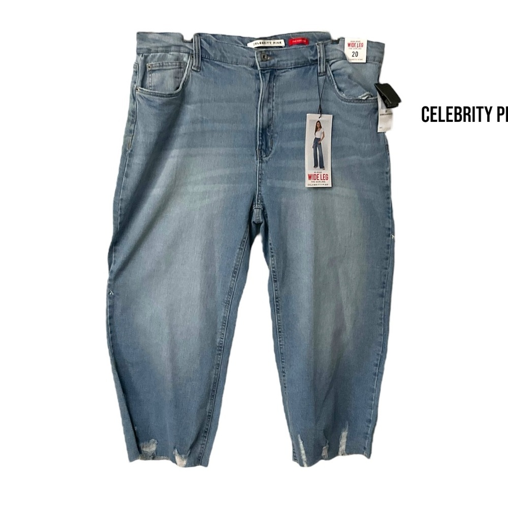 Celebrity Pink Blue Denim Jean SZ 20 Women Stretch Raw Hem Casual‎ High Rise